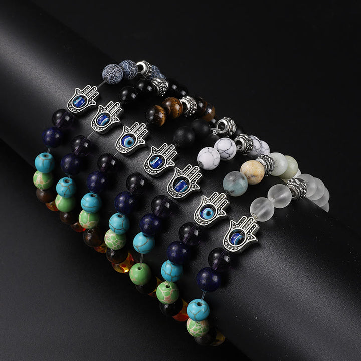 Bracelet de perles colorées Olivenorma avec mauvais œil et chakra Hamsa