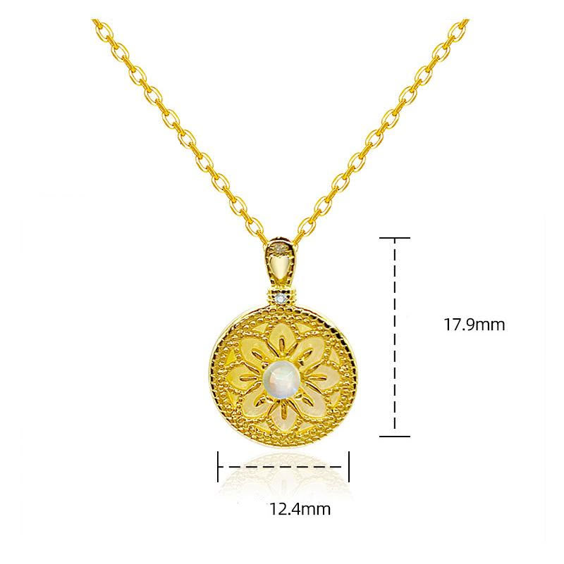 Collier pendentif rond en pierre de lune et fleur Olivenorma