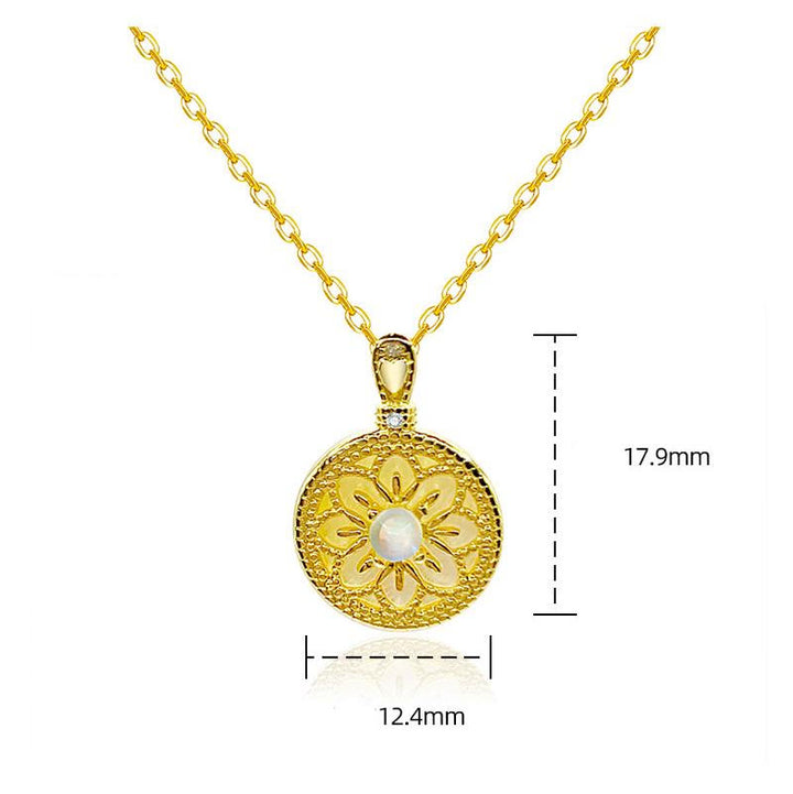 Collier pendentif rond en pierre de lune et fleur Olivenorma