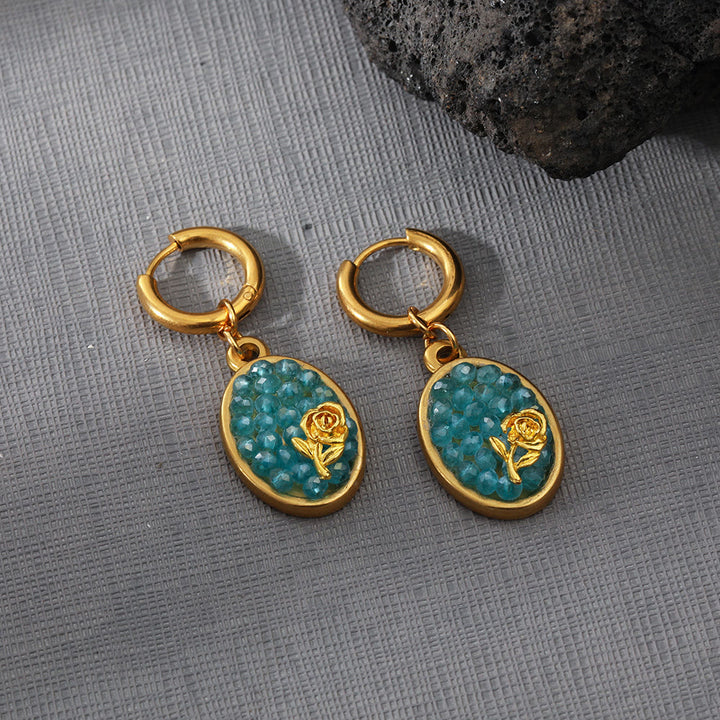 Boucles d'oreilles pendantes ovales en tourmaline rose écrasée Olivenorma Paraiba