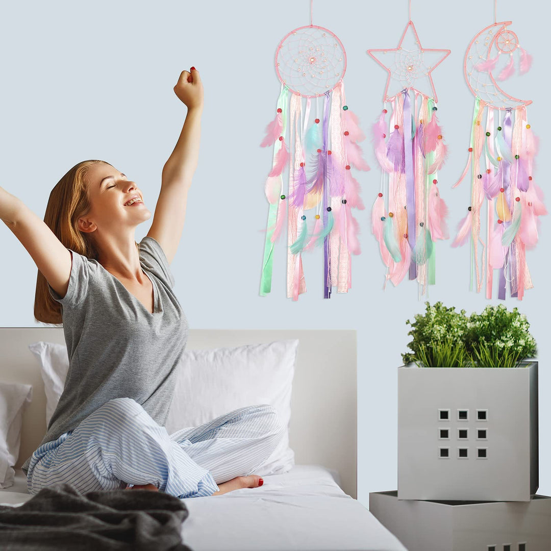 Olivenorma Lot de 3 attrape-rêves couleur macaron lune soleil étoile