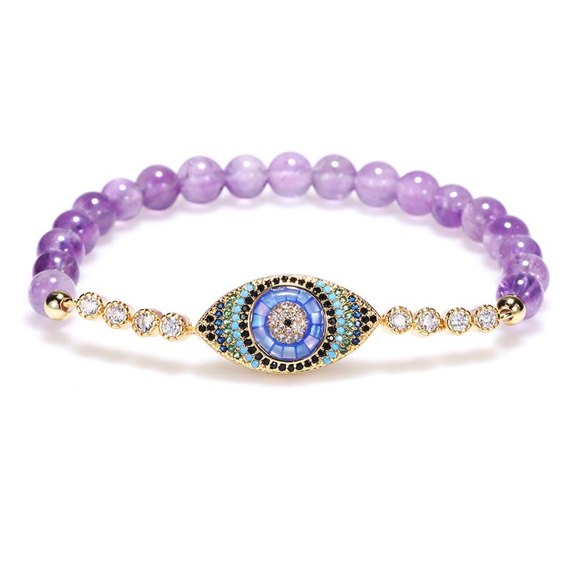 Bracelet de guérison Olivenorma avec symbole du mauvais œil en améthyste