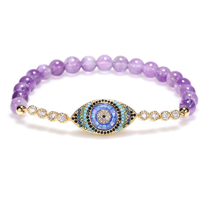 Bracelet de guérison Olivenorma avec symbole du mauvais œil en améthyste