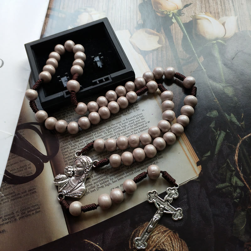 Collier avec pendentif en croix de la Vierge Marie en bois de 10 mm Olivenorma