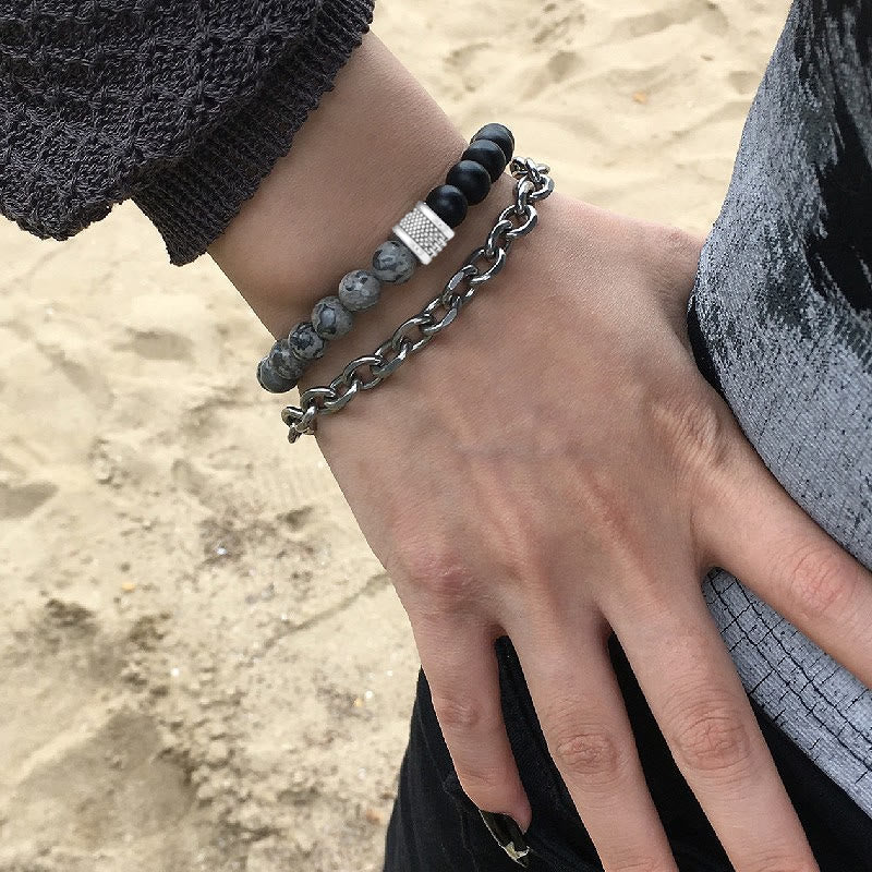 Bracelet pour homme Olivenorma Punk Frosted Stone Combinaison Forme géométrique