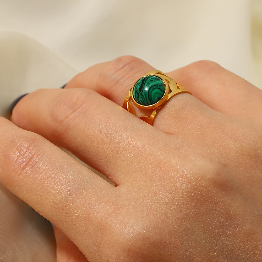 Ensemble de bagues ouvertes en malachite naturelle verte et ou Olivenorma