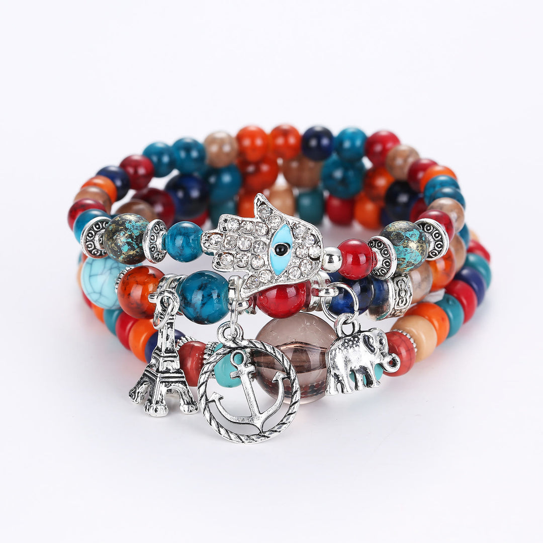Ensemble de bracelets Hamsa contre le mauvais œil avec la tour de l'éléphant Olivenorma