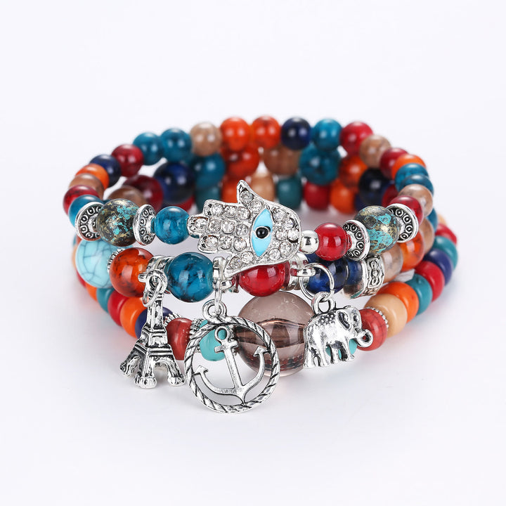 Ensemble de bracelets Hamsa contre le mauvais œil avec la tour de l'éléphant Olivenorma