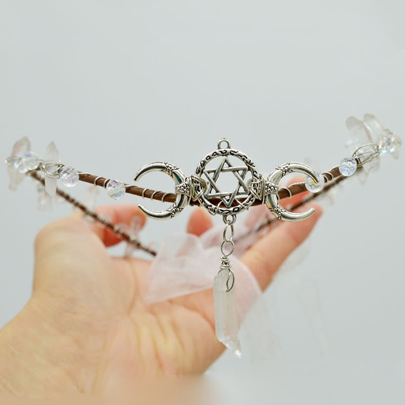 Couronne de cristal tissée en cristal naturel avec soleil et lune Olivenorma