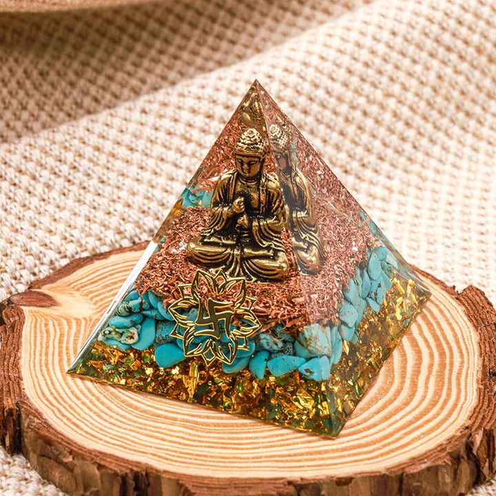 Pyramide orgone de protection du Bouddha turquoise Olivenorma