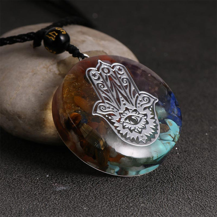 Collier symbole du mauvais œil en pierre de cristal naturel des chakras Olivenorma