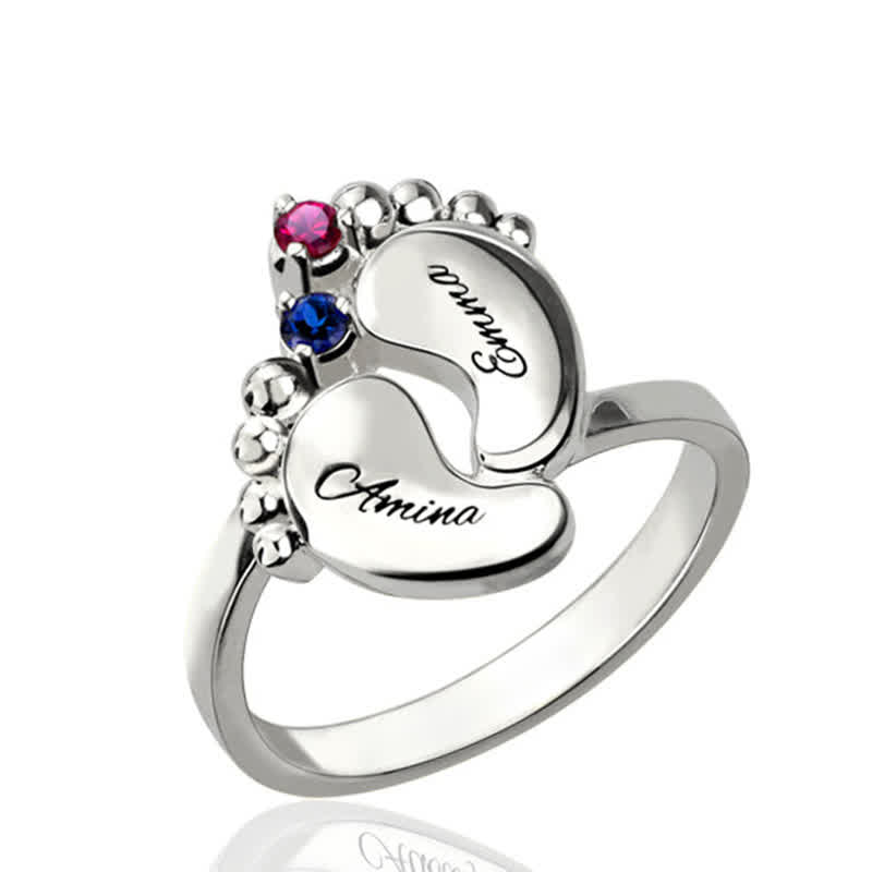 Bague créative avec pierres de naissance gravées pour pieds de bébé Olivenorma