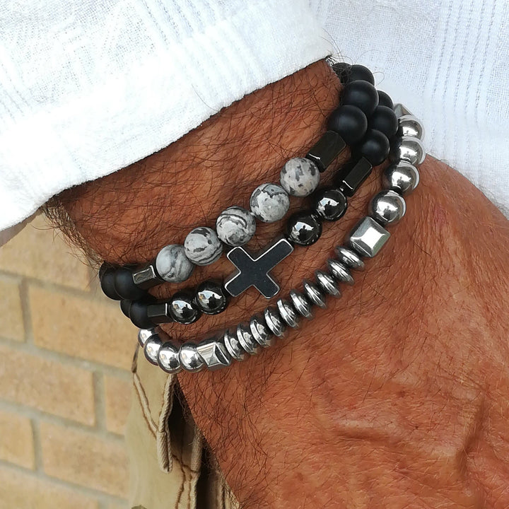 Bracelet à pierres précieuses empilables pour homme Olivenorma