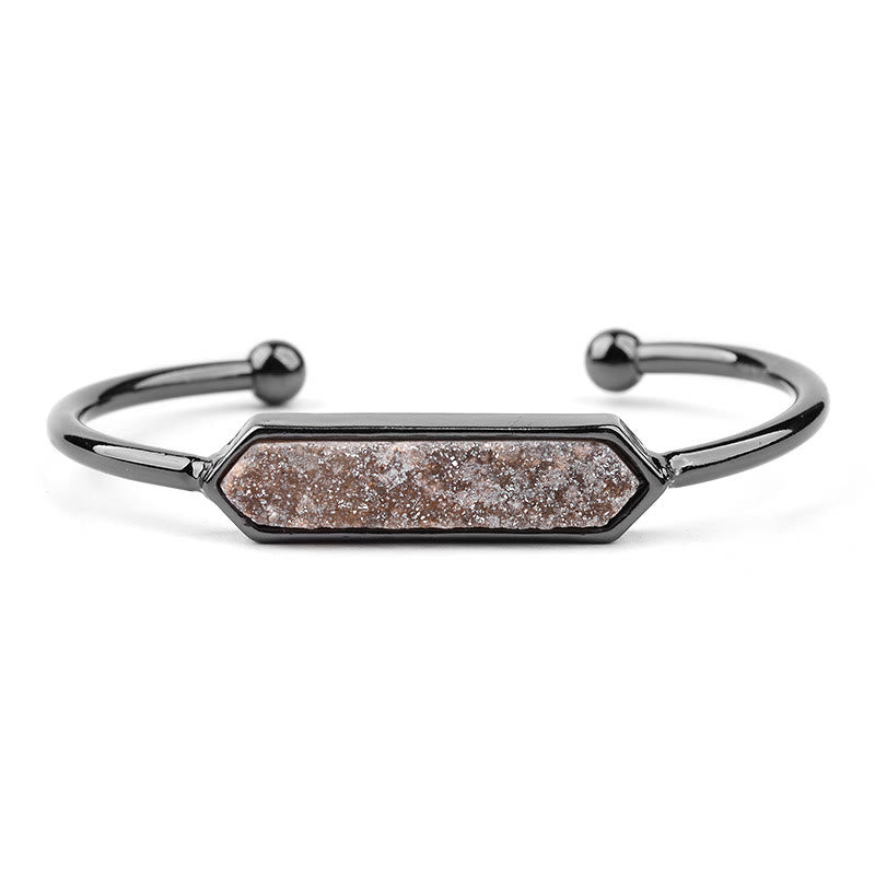 Bracelet manchette en cuivre et métal avec grappe de cristaux naturels Olivenorma