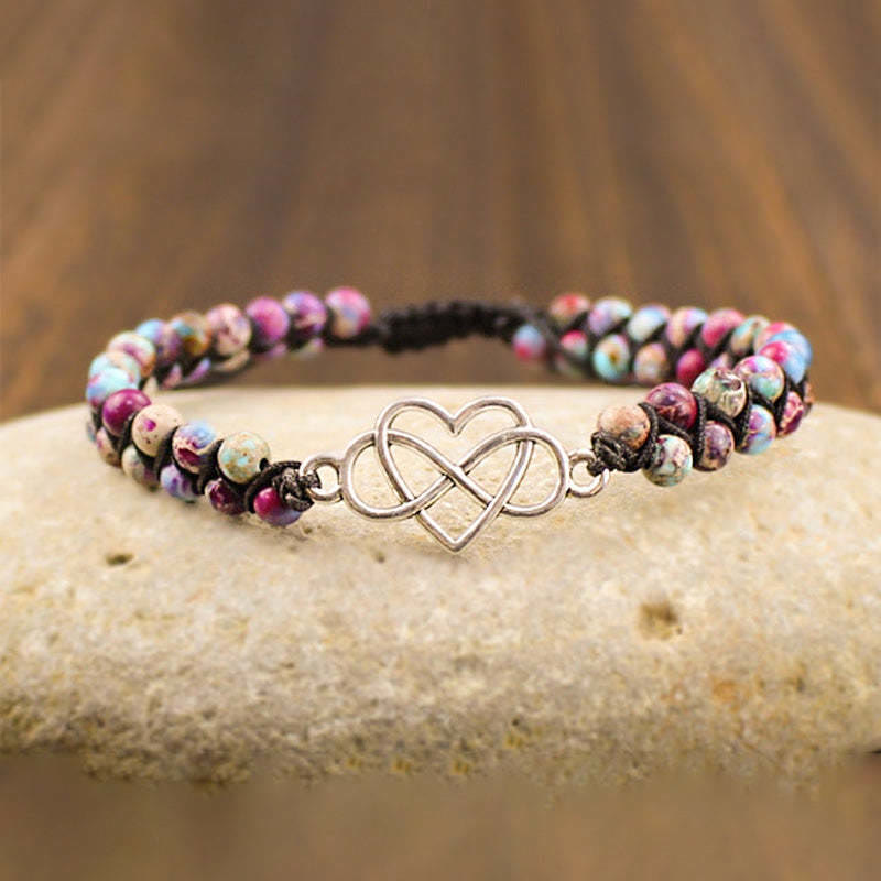Bracelet en forme de cœur creux tissé à la main en pierre empereur violette Olivenorma Bohemia 