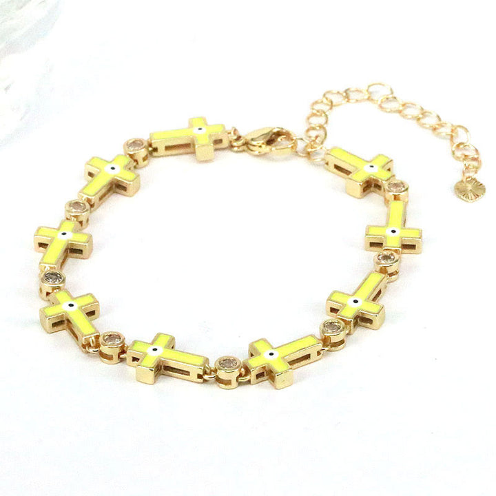 Bracelet en alliage de perles croisées contre le mauvais œil dégoulinant de couleur Olivenorma 