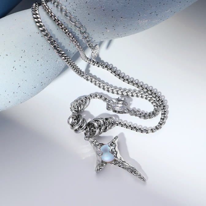Collier pendentif étoile plissée en alliage avec pierre de lune Olivenorma