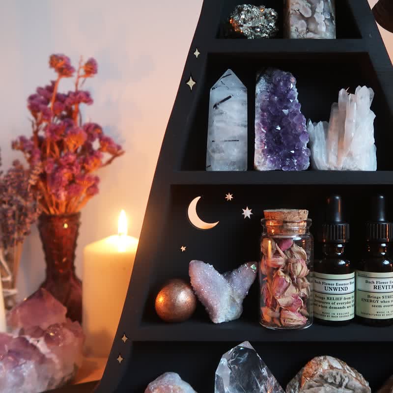 Etagère en cristal et bois avec chapeau de sorcière Olivenorma