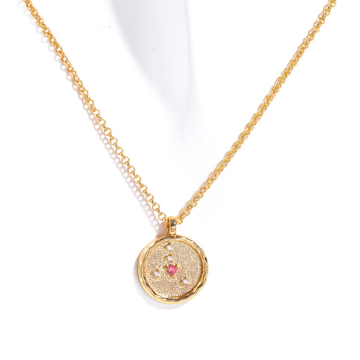 Collier avec pierre de naissance en zircon blanc et signe du zodiaque Olivenorma