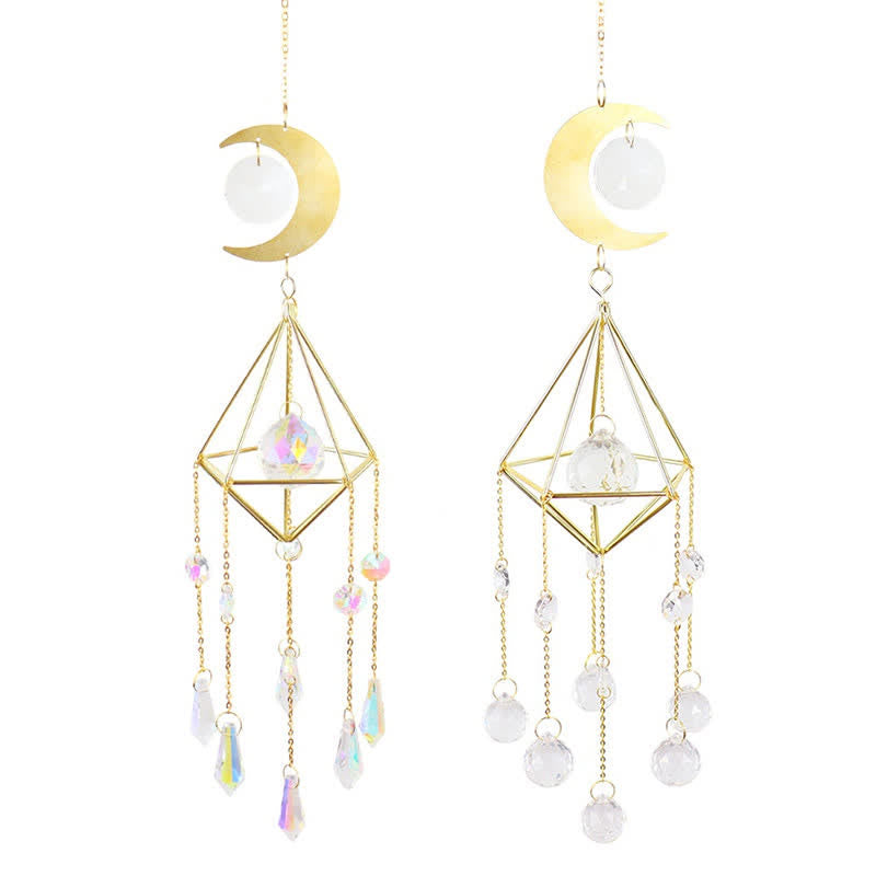 Carillon éolien en cristal transparent avec capteur de soleil et lune