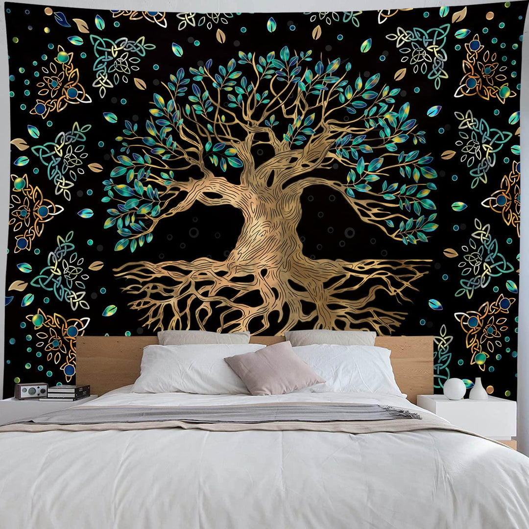 Tapisserie murale Olivenorma Life Of Tree noire et verte