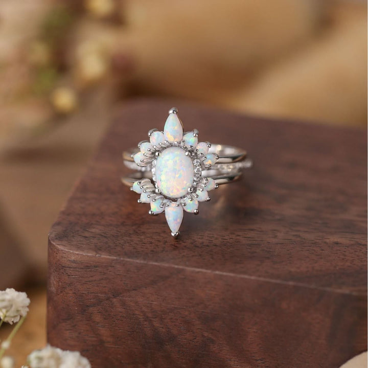 Bague multicouche en argent sterling S925 avec opale ovale Olivenorma