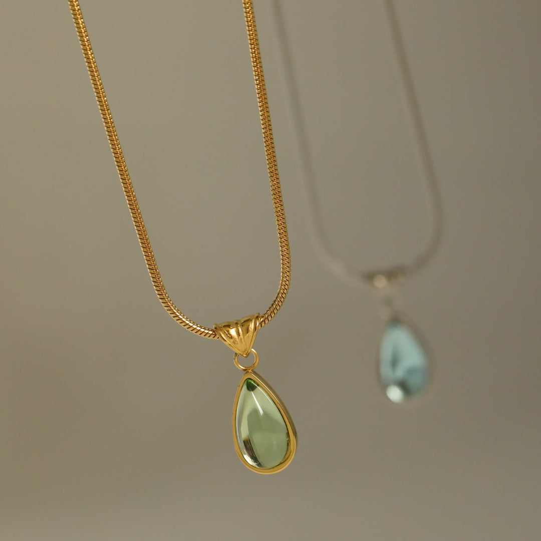 Collier pendentif en forme de goutte d'aventurine verte et aigue-marine Olivenorma