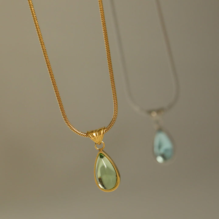 Collier pendentif en forme de goutte d'aventurine verte et aigue-marine Olivenorma
