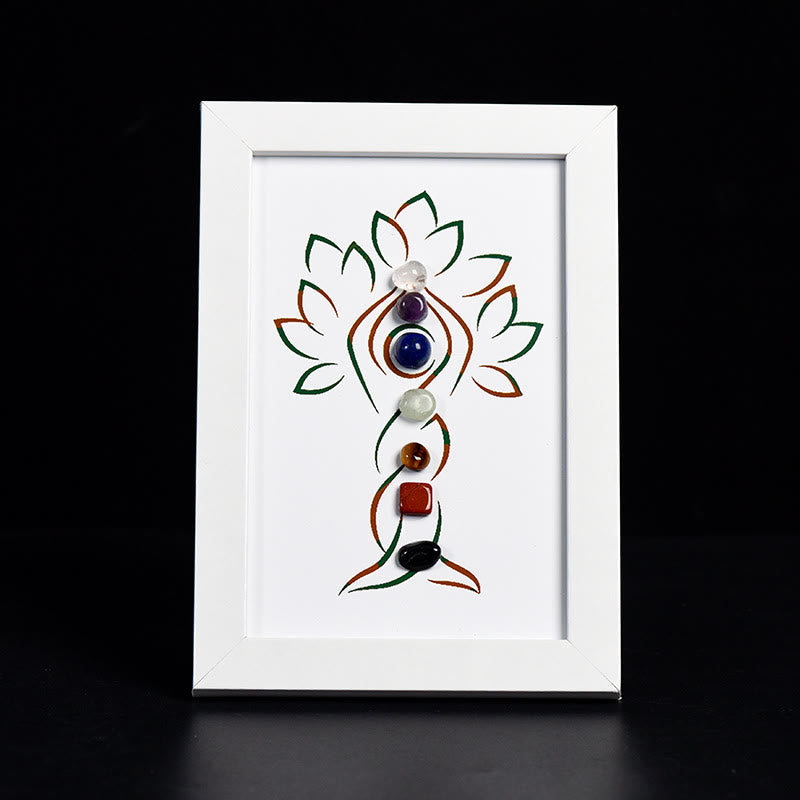 Cadre photo décoratif en pierre brute avec chakra de l'arbre de yoga Olivenorma