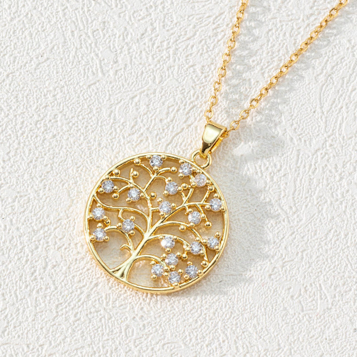 Collier pendentif clavicule arbre de vie rond creux en zircon Olivenorma