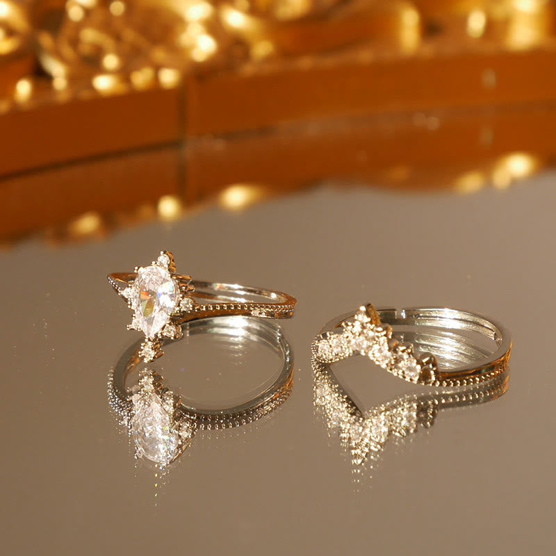 Olivenorma Lot de 2 bagues de fiançailles en zircon plaqué pierre de lune