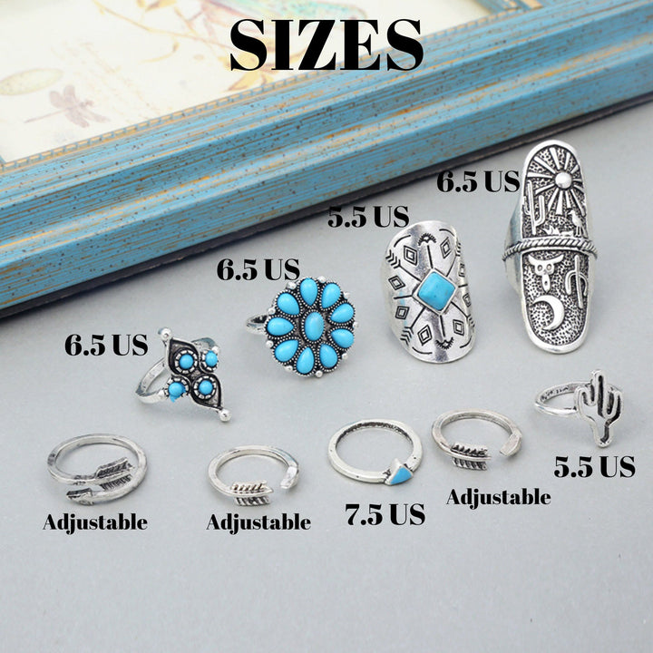 Ensemble de 9 bagues empilables Boho Turquoise Olivenorma 