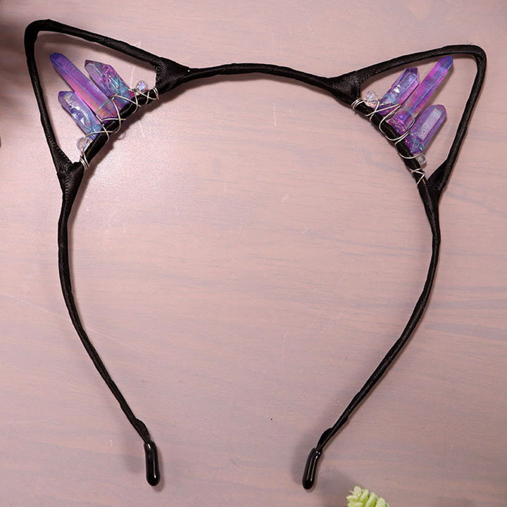Serre-tête avec oreilles de chat en cristal électrolytique Olivenorma