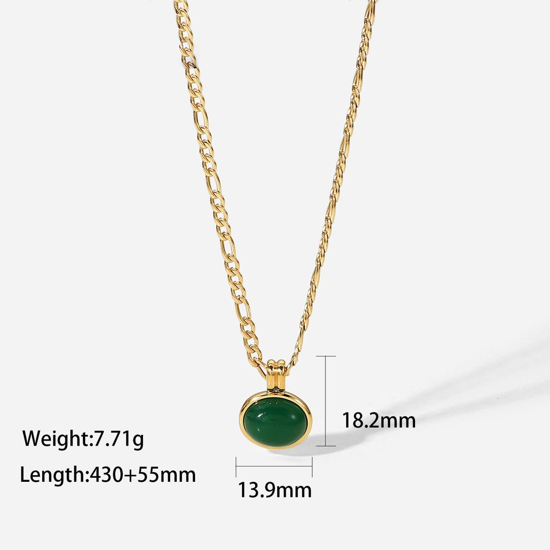 Collier pendentif ovale en jade aventurine verte 14 carats Olivenorma 