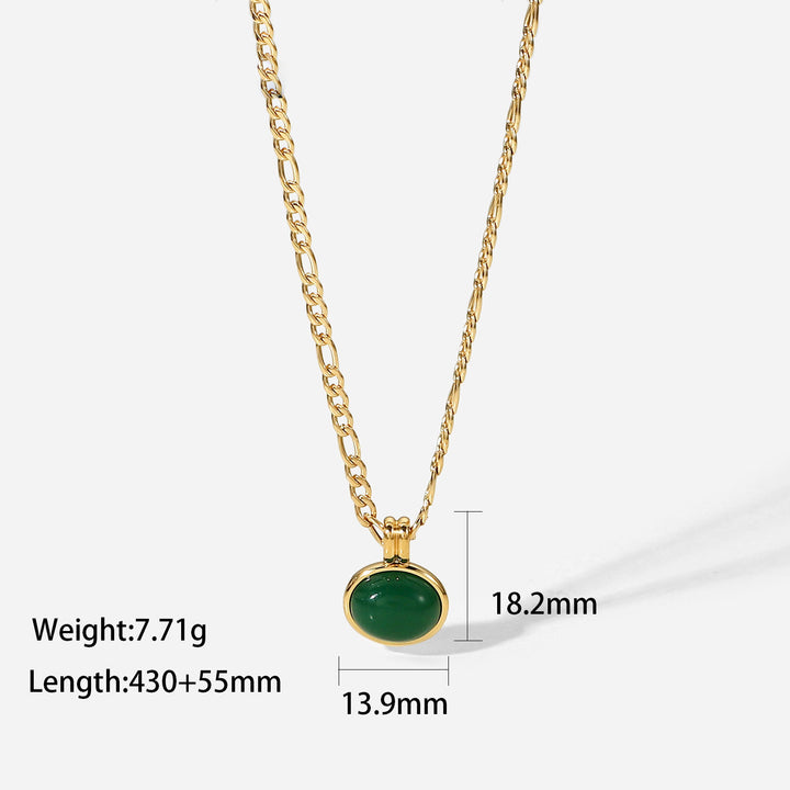 Collier pendentif ovale en jade aventurine verte 14 carats Olivenorma 