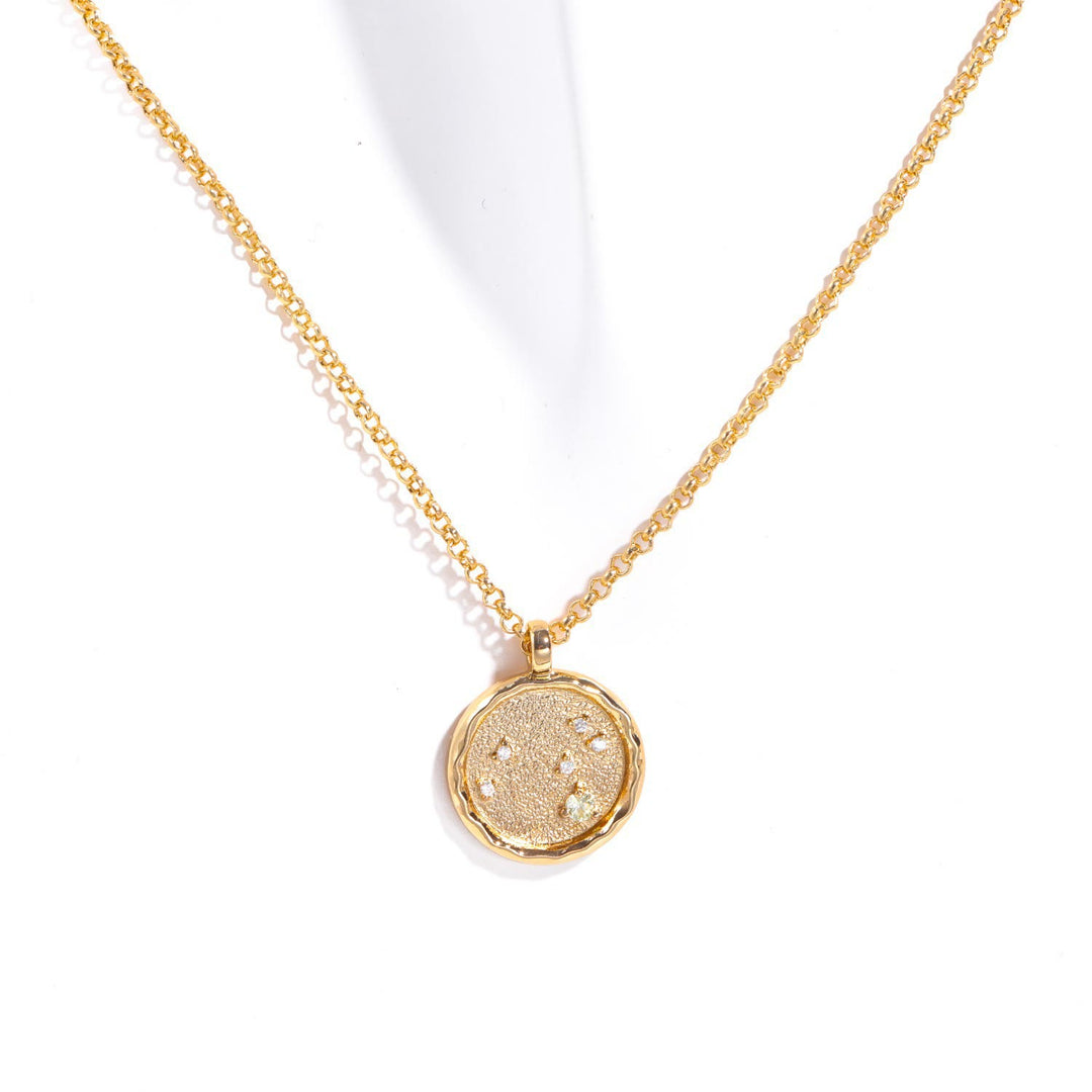 Collier avec pierre de naissance en zircon blanc et signe du zodiaque Olivenorma