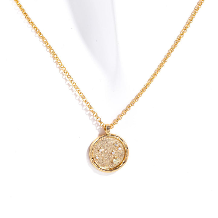 Collier avec pierre de naissance en zircon blanc et signe du zodiaque Olivenorma