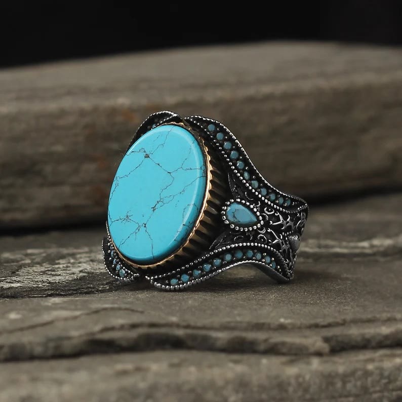 Bague pour homme en argent sterling avec turquoise Olivenorma