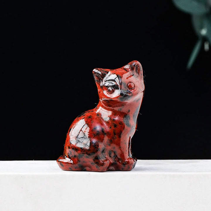 Décoration en pierre précieuse sculptée en forme de chat porte-bonheur en cristal naturel Olivenorma - Obsidienne rouge - image 17