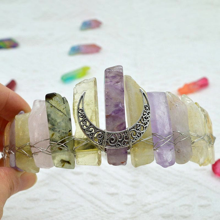 Couronne de mariée en cristal naturel avec libellule et lune Olivenorma 