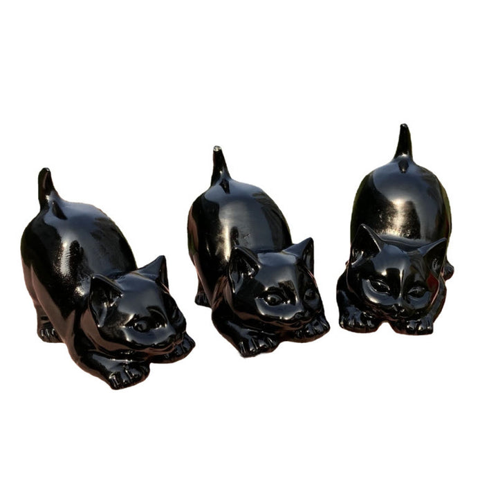 Décoration en pierre précieuse sculptée en forme de chat en obsidienne naturelle Olivenorma 