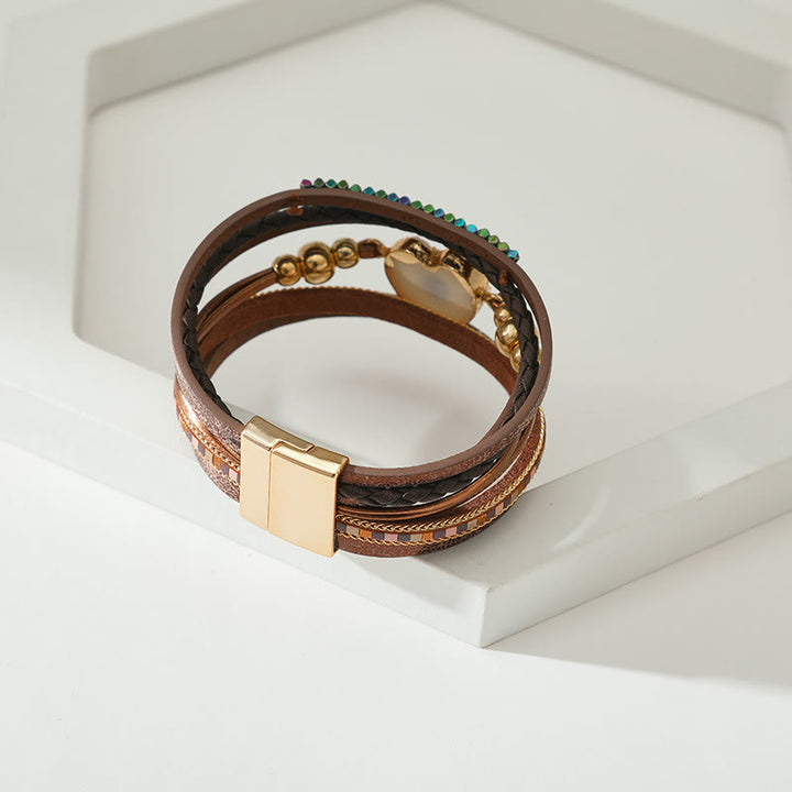 Bracelet Olivenorma « Triple Protection » en forme de cœur avec perles dorées en cristal et mauvais œil