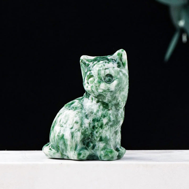 Décoration en pierre précieuse sculptée en forme de chat porte-bonheur en cristal naturel Olivenorma - Jade vert - image 31