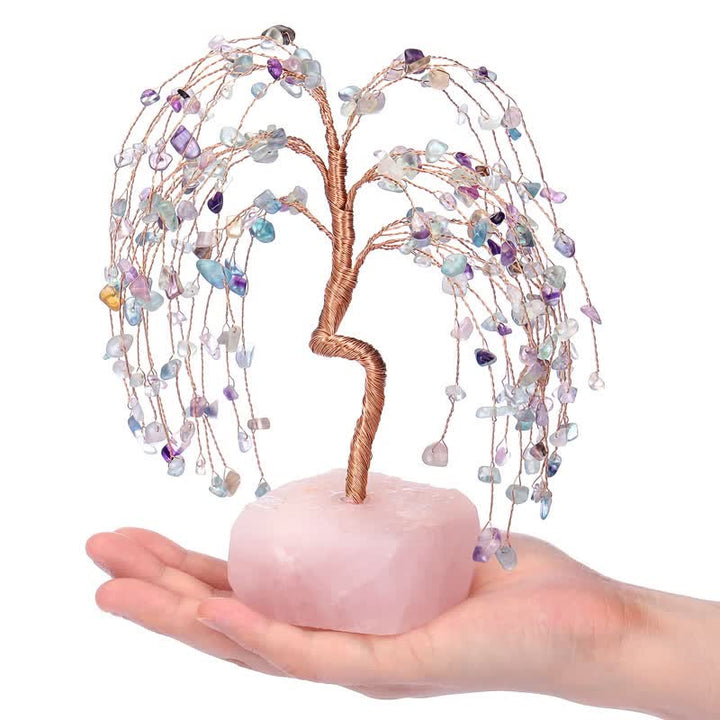 Feuilles de fluorite Olivenorma Base de quartz rose Arbre Feng Shui 