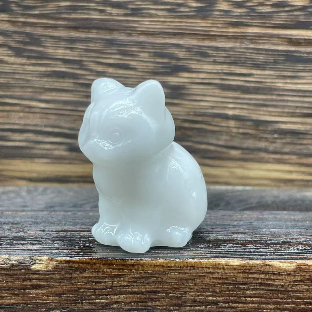 Décoration en pierre précieuse en forme de chaton mignon de 1,2 pouce en pierre naturelle Olivenorma 