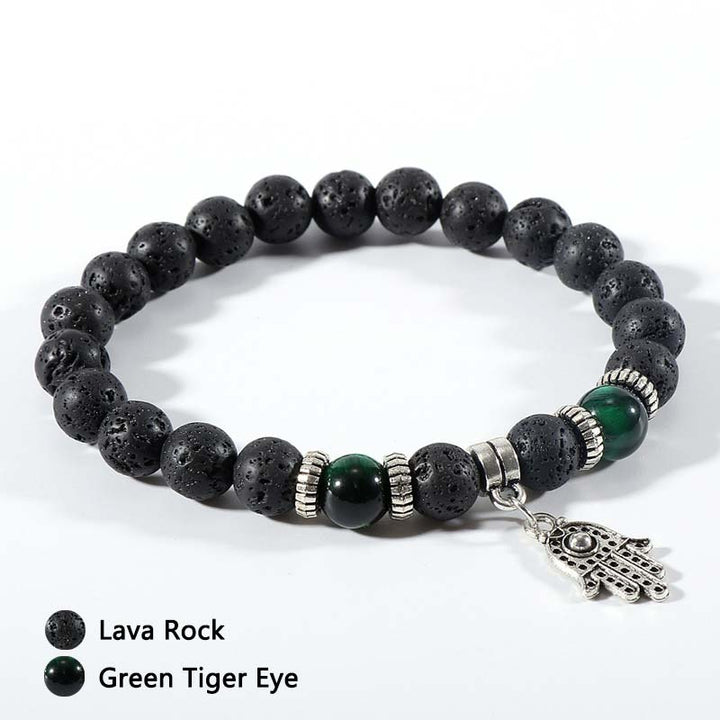 Bracelet en pierre de lave et œil de tigre malachite