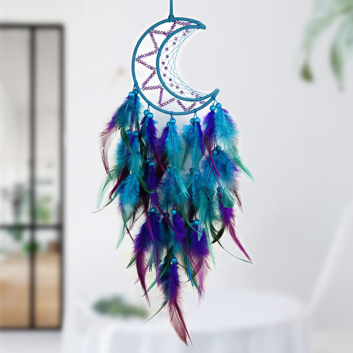 Attrape-rêves Olivenorma en perles violettes et bleues avec plumes noires