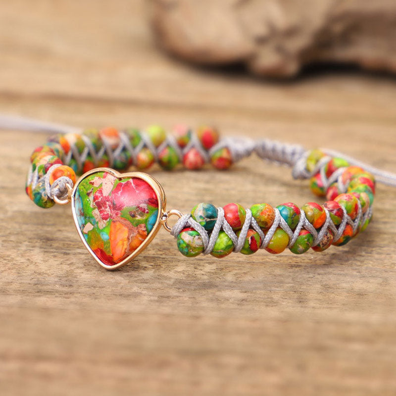 Bracelet coeur en pierre naturelle et cristal