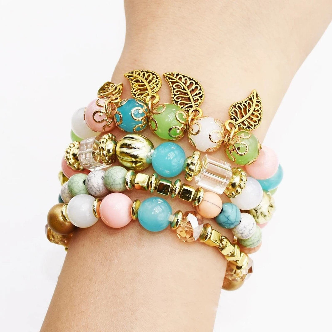 Ensemble de bracelets multicouches avec pendentif en feuille de Bohème Olivenorma