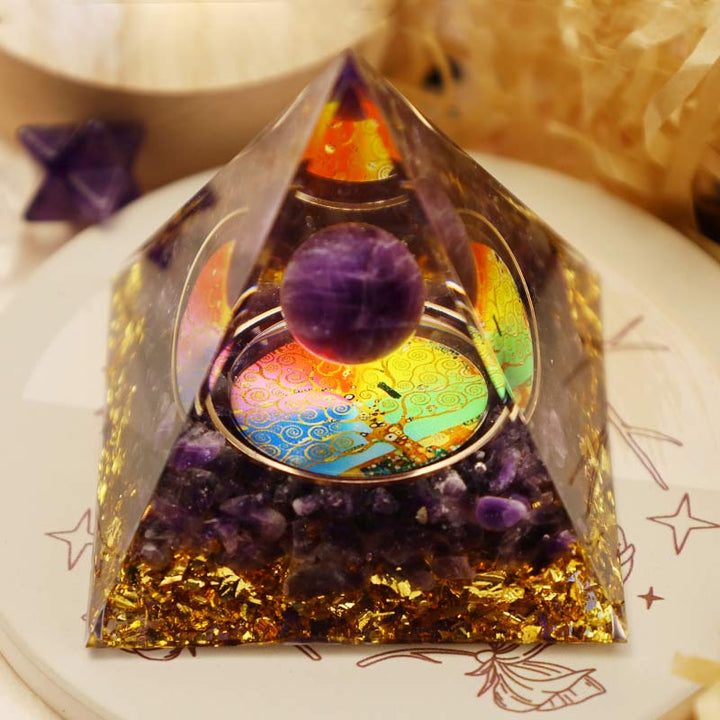 Pyramide d'orgone de l'arbre de vie en améthyste Olivenorma
